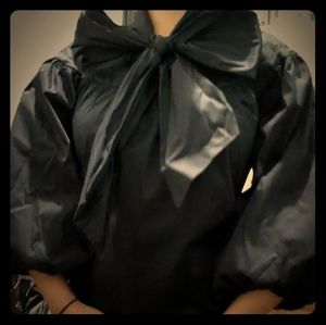 Dressy black top, puff sleeves